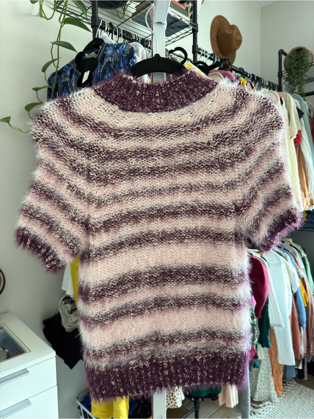 Anthropologie Pilcro Eyelash Baby Sweater Tee Size XS Purple Striped - Picture 3 of 8